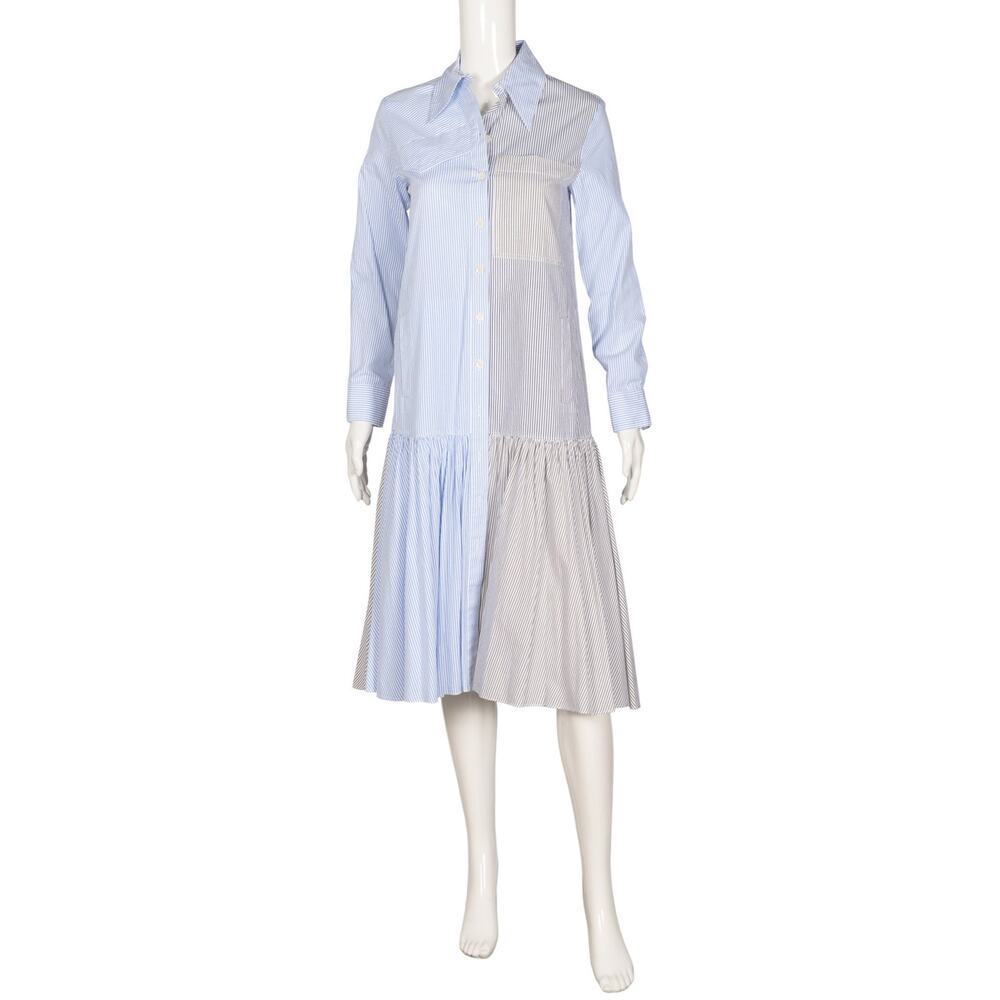 TIBI Blue Gray Cotton Striped Midi Shirt Dress Size XS